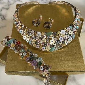 Vintage 925 Sterling Silver Gemstone and Pearl Necklace, Bracelet, Earrings Set